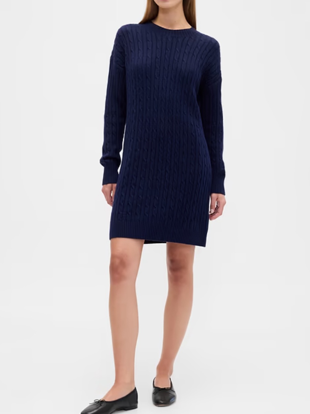 Gap CashSoft Relaxed Crewneck long sleeve cable knit sweater dress